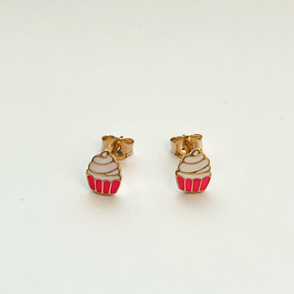 14k Gild Filled Adorable Cupcake Stud Earrings In Pink And Gold